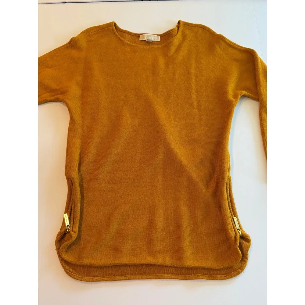 Michael Kors Womens Mustard Yellow Knit Side Zip Sweater Marigold Medium
